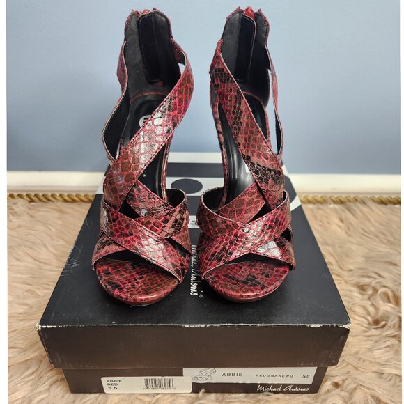 MICHAEL ANTONIO ABBIE SNAKE PRINT HEELS -W 5.5 - Picture 1 of 7